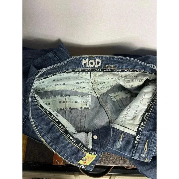 MOD Mens Straight Leg Mid Rise Button Fly Ankle Denim Blue Jeans Sz 31/34 - Picture 12 of 12